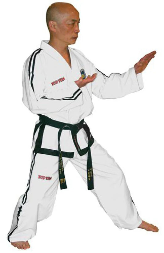 Uniforme de Instructor Maestro TOP TEN ITF - Diamante 1 - blanco, (7.º - 9.º Dan)