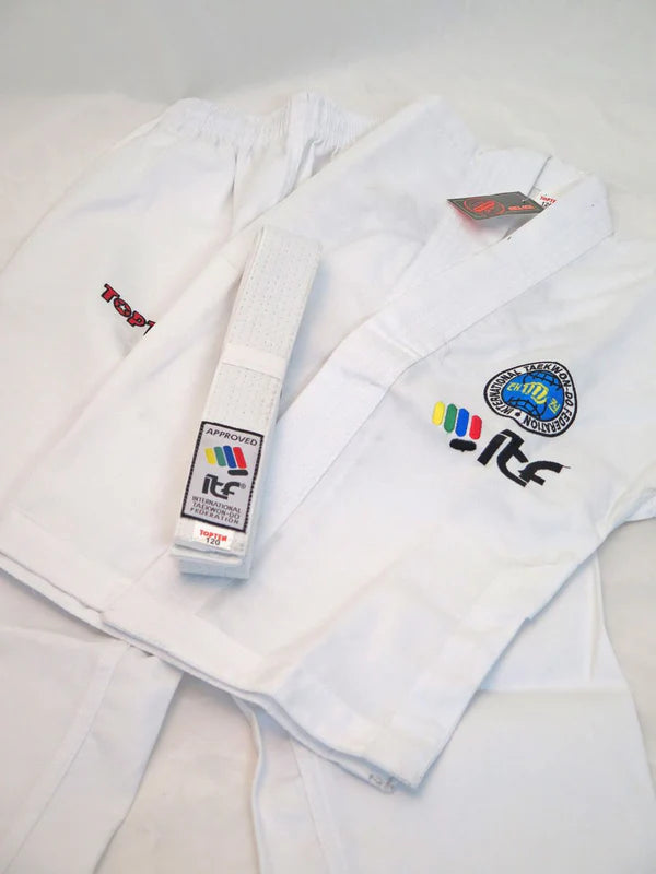 Uniforme de estudiante TOP TEN ITF KYONG - Dobok TKD blanco bordado