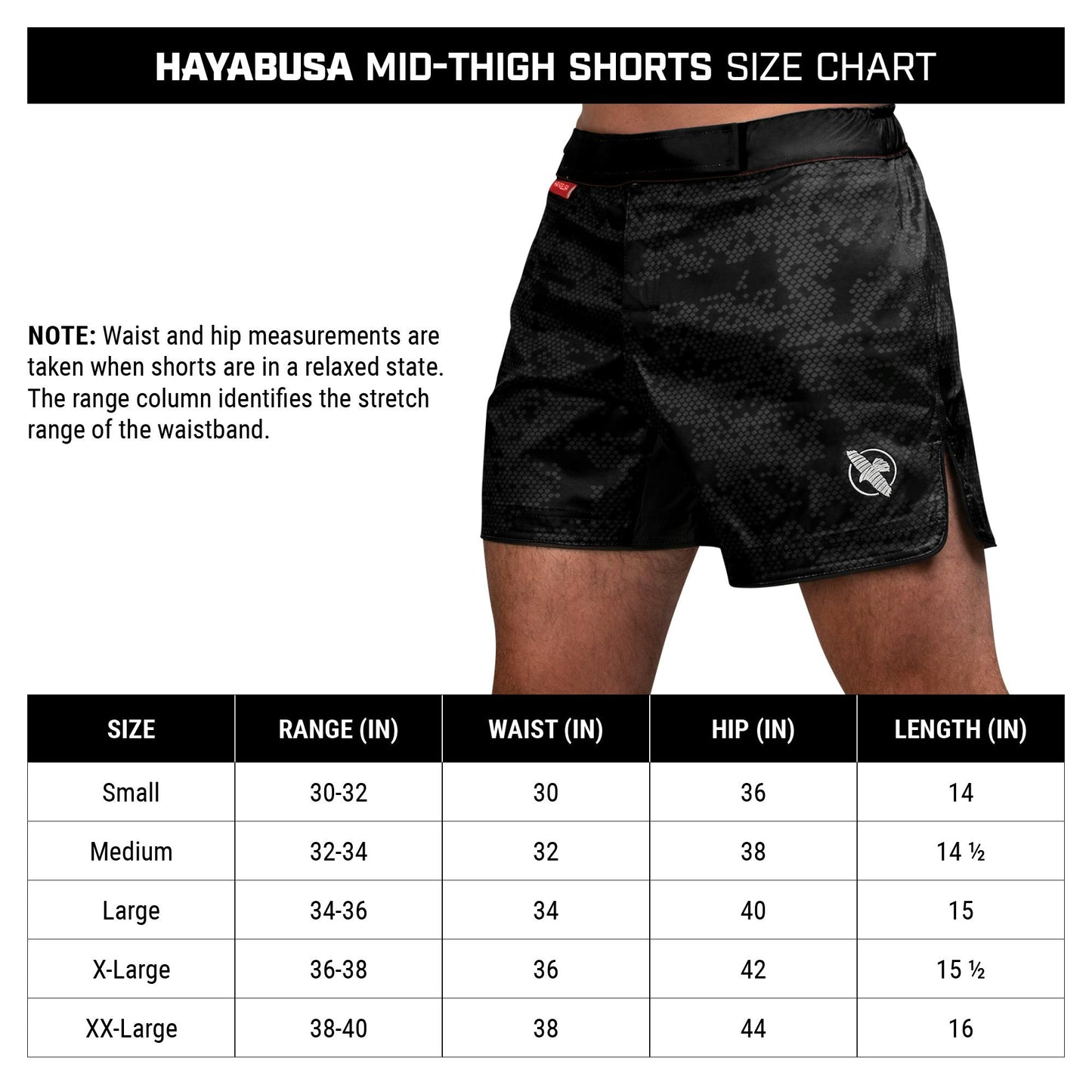 Pantalones cortos de MMA hasta la mitad del muslo Hayabusa Hex
