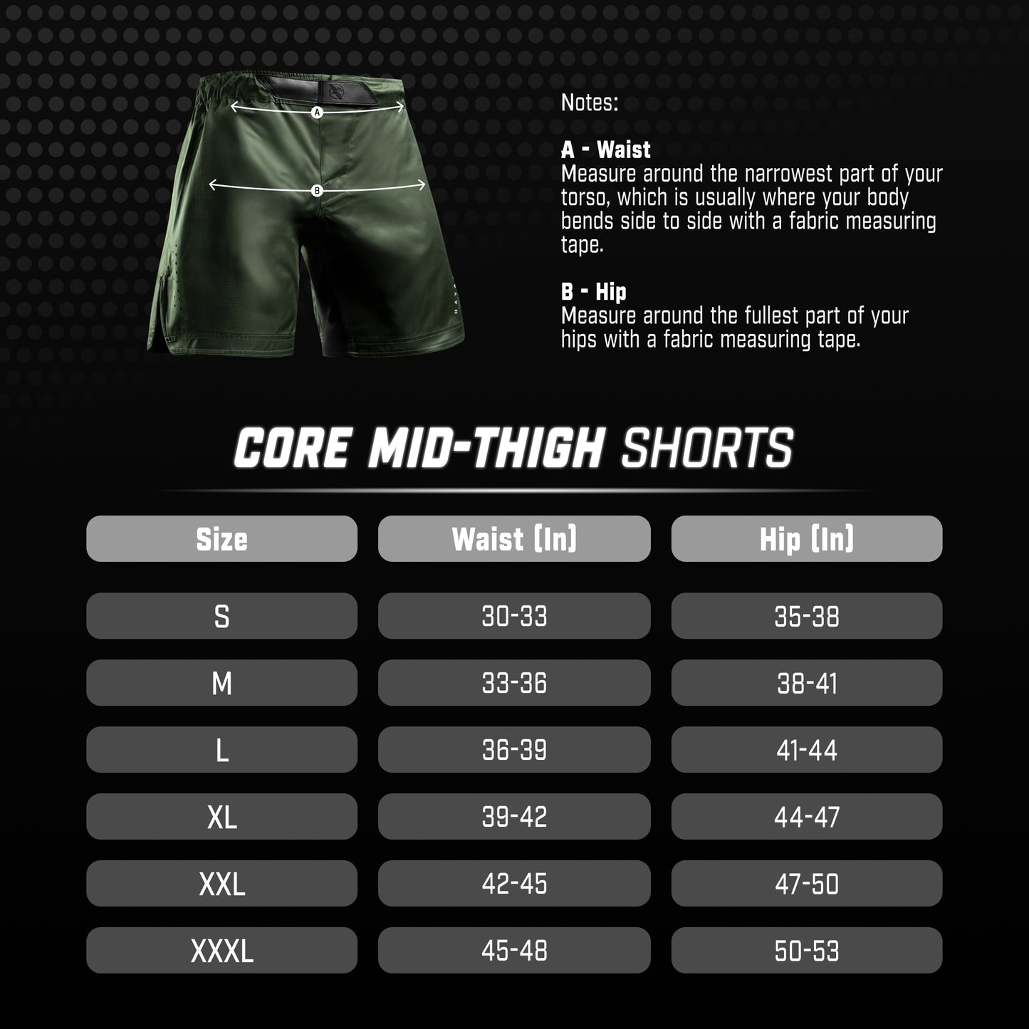 Pantalones cortos de combate Hayabusa Core hasta la mitad del muslo para hombre