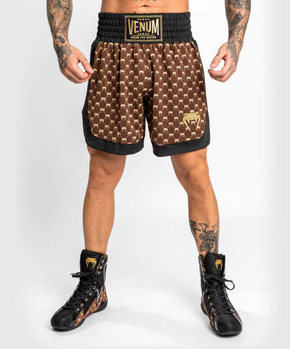 Pantalones cortos de boxeo Venum Monogram - Negro/Marrón