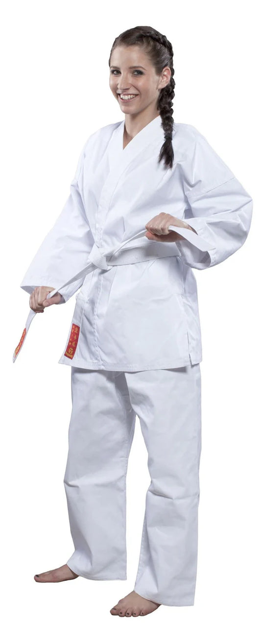 Uniforme de estudiante blanco ligero Hayashi HEIAN - 7 oz SPE aprobado por la WKF