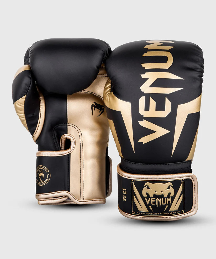 Guantes de boxeo Venum Elite, color negro y dorado