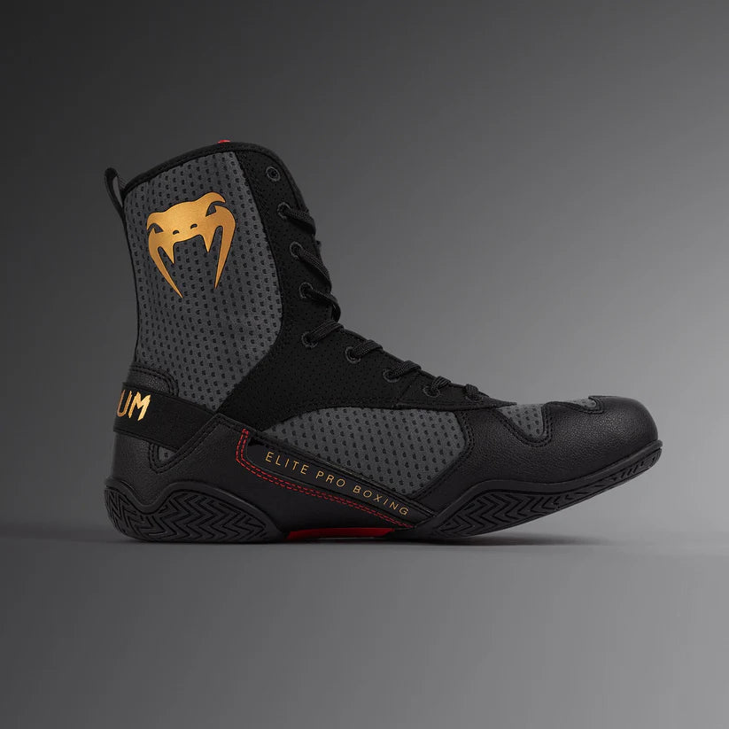 Venum Elite Boxing Shoes - Storm Grey / Gold