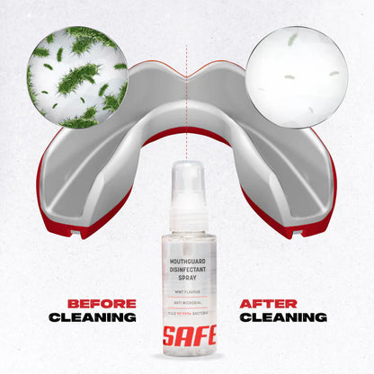 Spray desinfectante para protectores bucales SAFEJAWZ.