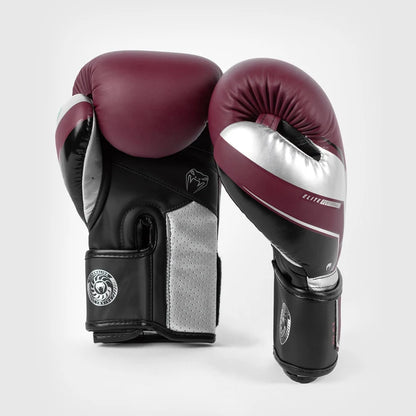 Venum Elite Evo Boxing Gloves - Burgundy/Silver