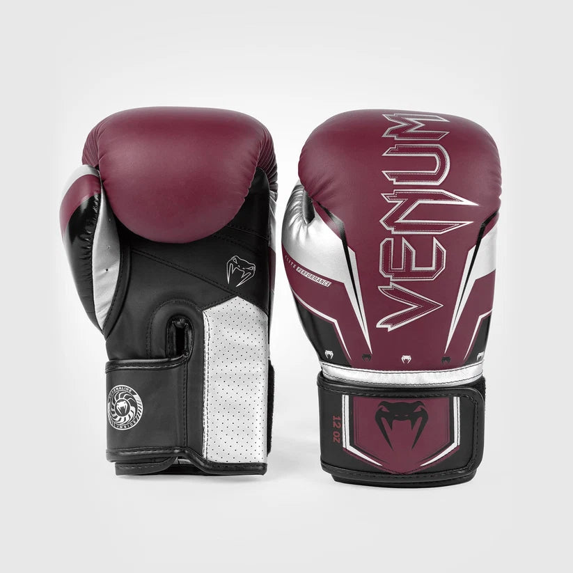 Venum Elite Evo Boxing Gloves - Burgundy/Silver