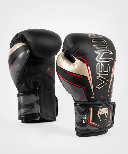 Guantes de boxeo Venum Elite Evo - Negro/Dorado/Rojo