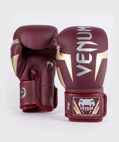 Guantes de boxeo Venum Elite, color burdeos y dorado