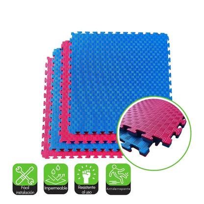 LÁMINAS DE TATAMI AZUL/ROJO REVERSIBLE DE 100CM X 100CM X 2,5CM DE ESPESOR